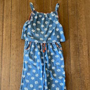 Mini Boden Girl's Jumpsuit with white flowers pattern, size 13/14